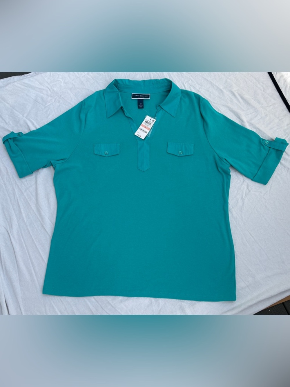 Karen Scott Teal Short-Sleeve Polo with Chest Flaps